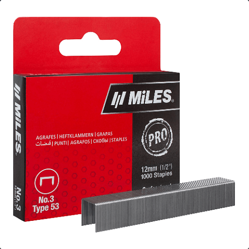 Скобы тип 53, 12мм, 1000шт, MiLES: фотография 1