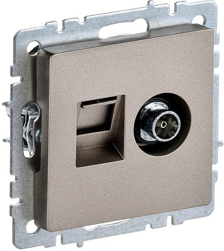 Розетка компьютерная + телевизионная 2-м Brite РТВ/РК12-БрШ RJ45 кат.5E + TV шампань IEK BR-AK20-1-K37: фотография 1