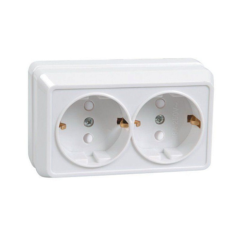 Розетка 2-м ОП Октава 16А РС22-3-ОБ с заземл. IP20 бел. ИЭК ERO21-K01-16-DC: фотография 1