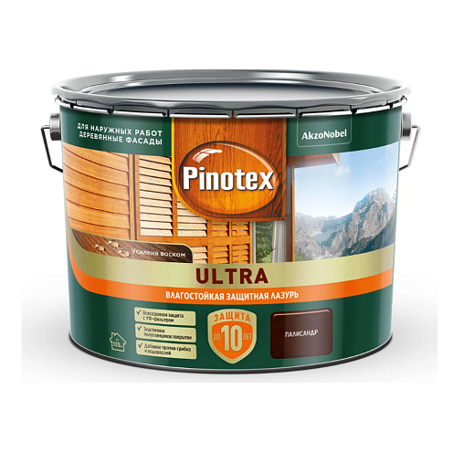 Влагостойкая лазурь с воском для дерева Pinotex Ultra Палисандр 9л: фотография 1