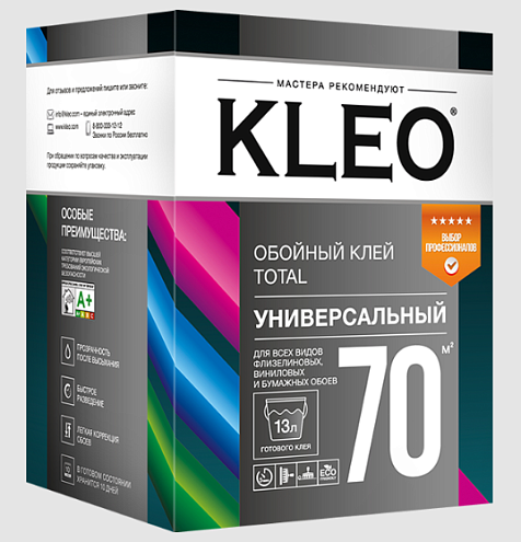 Клей обойный KLEO TOTAL 70 для всех видов флизилиновых, виниловых и бумажных обоев 70м²: фотография 1