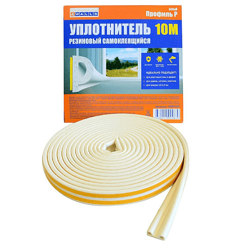 Уплотнитель P-профиль, 5.5х9мм, белый, 10м, 4Walls: фотография 1