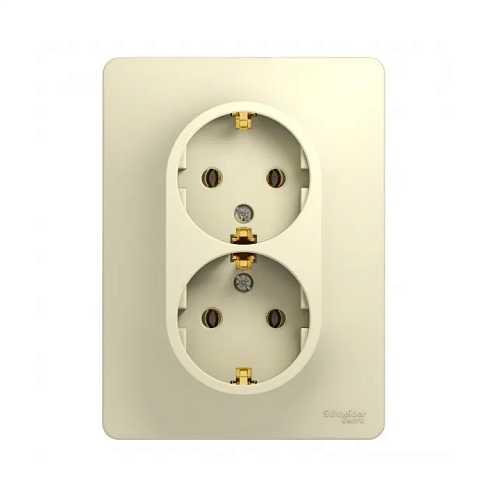 Розетка 2-местная Glossa 16А IP20 с заземлением в сборе бежевый Systeme Electric GSL000224: фотография 1