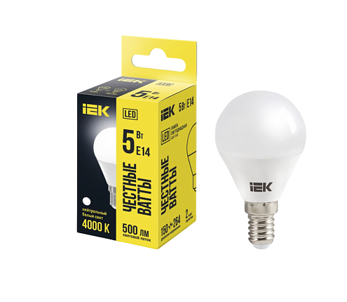 Лампа светодиодная G45 шар 5Вт 230В 4000К E14 IEK LLE-G45-5-230-40-E14: фотография 1