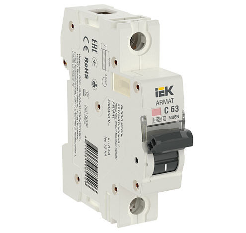 Выключатель автоматический модульный 1п C 63А M06N ARMAT IEK AR-M06N-1-C063: фотография 1
