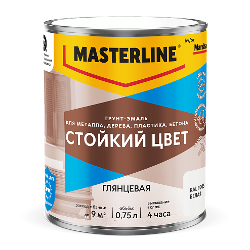Эмаль Masterline "Стойкий цвет" по дереву, металлу и твердому пластику, глянцевая, RAL9003 Белая, 0.75л: фотография 1