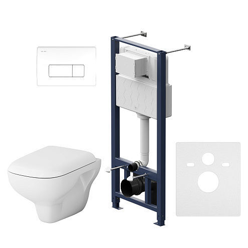 Унитаз подвесной с инсталляцией AM.PM Like IS48001.801700 безободковый, сиденьем микролифт, пневматической клавишей белый: фотография 1