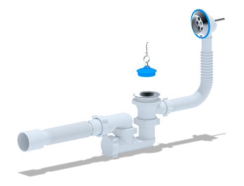 Сифон для ванны регулируемый с выпуском 1 1/2&quot;х40, с переливом, с гибкой трубой 40/50 АНИ Пласт Е255: фотография 1