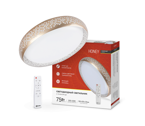 Светильник светодиодный COMFORT HONEY 75Вт 230В 3000-6500K 6000Лм 500х120мм c пультом ДУ IN HOME 4690612034843: фотография 1