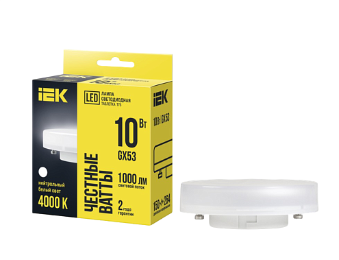 Лампа светодиодная T75 таблетка 10Вт 230В 4000К GX53 IEK LLE-T80-10-230-40-GX53: фотография 1