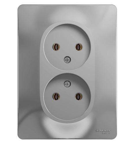 Розетка двойная Glossa 16А IP20 без заземления в сборе алюминий Systeme Electric GSL000320: фотография 1
