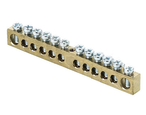 Шина PEN "ноль-земля" 6х9мм 12 отверстий латунь крепеж по центру PROxima EKF sn0-63-12: фотография 1