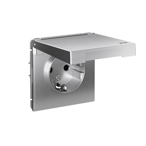 Розетка ArtGallery 16А IP44 с заземлением защитные шторки с крышкой механизм алюминий Systeme Electric GAL440346: фотография 1