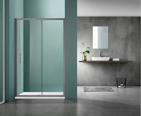 Душевое ограждение SANTREK AQUA Lea- DF-1100-C-Gun Mate 1100х1850 прямое стекло прозрачное 5мм, профиль Оружейная сталь : фотография 1