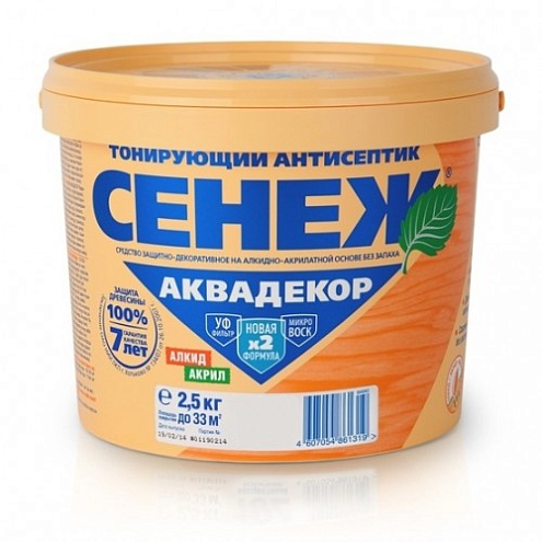 Сенеж Аквадекор Х2 112 дуб 2,5кг, алкидно-акрилатный антисептик с УФ защитой: фотография 1