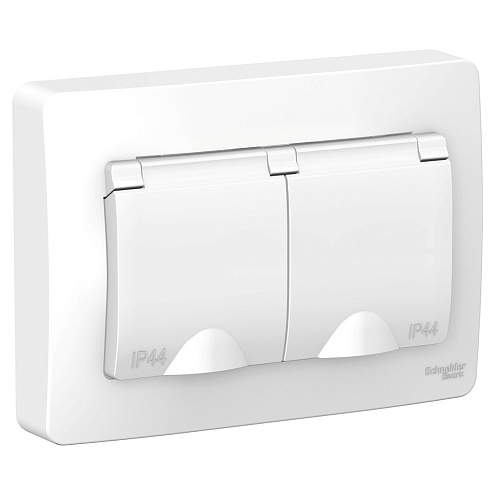 Розетка 2-м СП Blanca 16А IP44 250В с заземл. защ. шторки с крышкой бел. SchE BLNRS441121: фотография 1