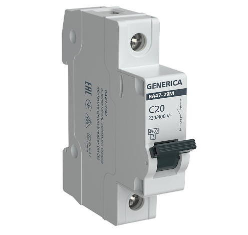 Выключатель автоматический модульный 1п C 20А 4.5кА ВА47-29М GENERICA MVA21-1-020-C-G: фотография 1