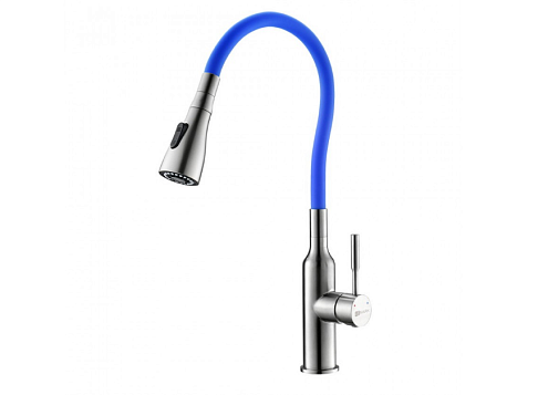 Смеситель Lemark &quot;Эксперт&quot; LM5082S-Blue для кухни с гибким изливом и 2х-функциональным аэратором сталь/синий: фотография 1