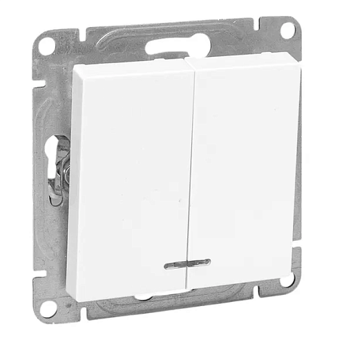 Выключатель 2-клавишный Эпика с подсветкой механизм белый EKF UP1-SWW-24: фотография 1