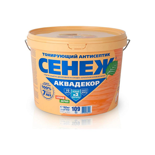Сенеж Аквадекор Х2 109 орех 9кг, алкидно-акрилатный антисептик с УФ защитой: фотография 1