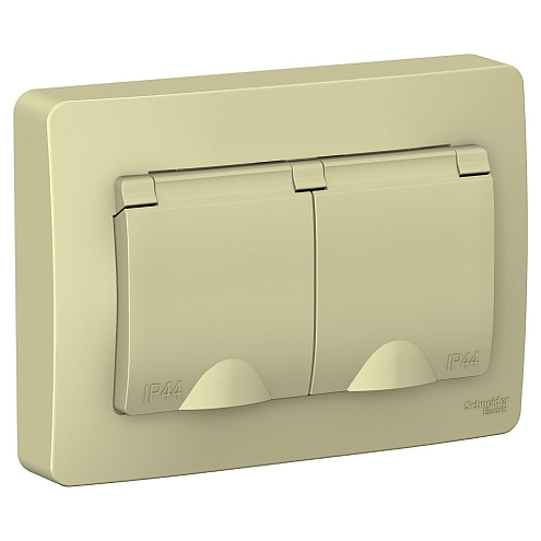 Розетка 2-м СП Blanca 16А IP44 250В с заземл. защ. шторки с крышкой беж. SchE BLNRS441127: фотография 1