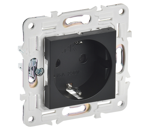 Розетка SKANDY SK-R04Bl  с заземлением с защитными шторками 16А черный IEK SK-R14-16-K02: фотография 1