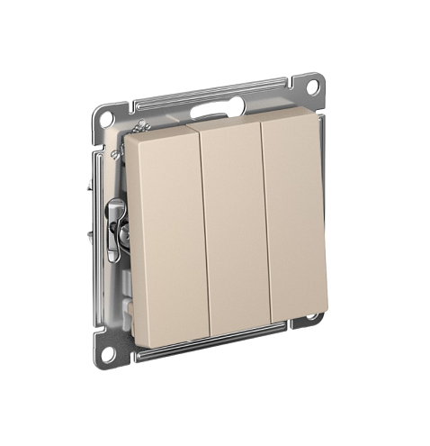 Выключатель 3-клавишный AtlasDesign (сх.1+1+1) 10AX механизм песочный Systeme Electric ATN001231: фотография 1