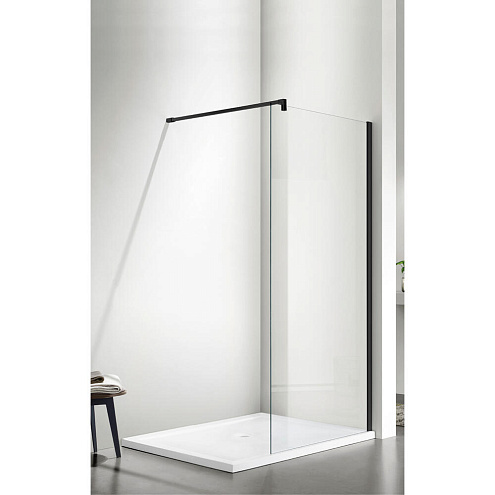 Душевое ограждение SANTREK AQUA Тour - SG-1200-С-Matt Black 1200х1950 стекло прозрачное 6мм, профиль чёрный, штанга в комплекте: фотография 1