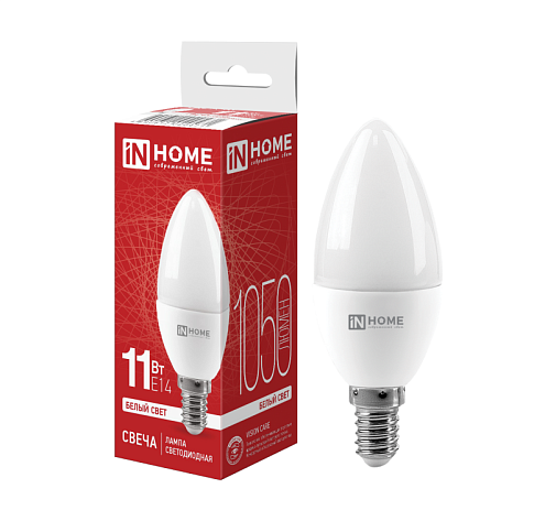 Лампа светодиодная LED-СВЕЧА-VC 11Вт 230В Е14 4000К 1050Лм IN HOME 4690612020471: фотография 1