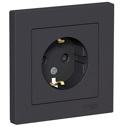 Розетка ATLAS DESIGN с заземл. защ. шторки 16А в сборе карбон SchE ATN001044: фотография 1