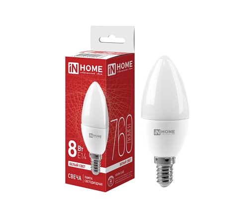 Лампа светодиодная LED-СВЕЧА-VC 8Вт 230В Е14 4000К 760Лм IN HOME 4690612020433: фотография 1