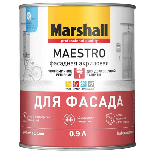 Краска Marshall MAESTRO ДЛЯ ФАСАДА глубокоматовая BW 0,9л : фотография 1