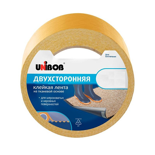 Двухсторонняя клейкая лента на тканевой основе 50ммх10м Unibob: фотография 1