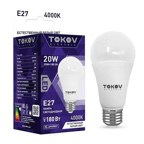 Лампа светодиодная 20Вт А60 4000К Е27 176-264В TOKOV ELECTRIC TKE-A60-E27-20-4K: фотография 1