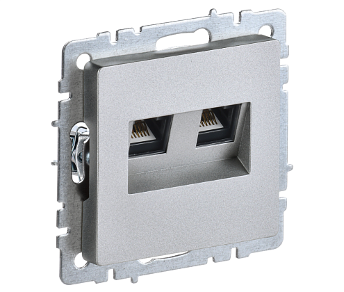 Розетка компьютерная двойная Brite RJ45 кат.5E РК10-2-БрА алюминий IEK BR-K20-1-K47: фотография 1