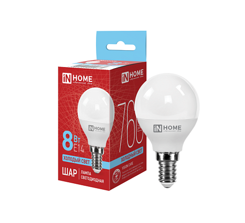 Лампа светодиодная LED-ШАР-VC 8Вт 230В Е14 6500К 760Лм IN HOME 4690612024882: фотография 1