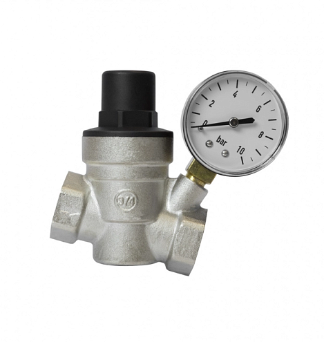 Редуктор давления мембранный  3/4" диапозон регулирования: 1,0 - 6,0 бар,  с манометром VRT: фотография 1