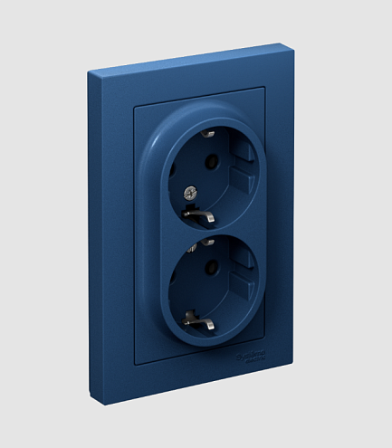 Розетка двойная AtlasDesign 16А с заземлением в сборе аквамарин Systeme Electric ATN001124: фотография 1