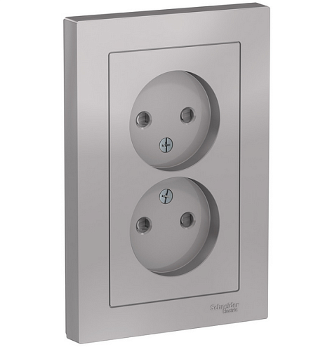 Розетка 2-м ATLAS DESIGN без заземл. защ. шторки 16А в сборе алюм. SchE ATN000322: фотография 1