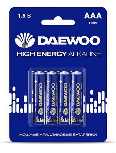 Элемент питания алкалиновый AAA/LR03 1.5В High Energy Alkaline 2021 BL-4 (уп.4шт) DAEWOO 5030381: фотография 1
