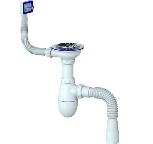 Сифон 3 1/2&quot;х40 с прямоугольным переливом, с гофрой 40х40х50 Unicorn B425P: фотография 1