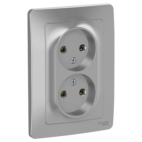 Розетка 2-м СП Blanca 16А IP20 250В без заземл. без защ. шторок алюм. SchE BLNRS000023: фотография 1