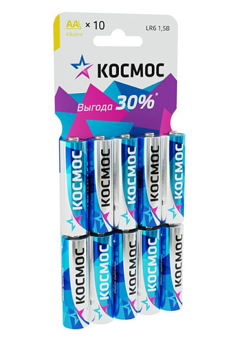 Элемент питания алкалиновый AA/LR6 10хBL уп.10шт КОСМОС KOCLR610BL: фотография 1