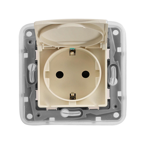 Механизм розетки 1-м СП Etika 2К+З IP44 сл. кость Leg 672332: фотография 1