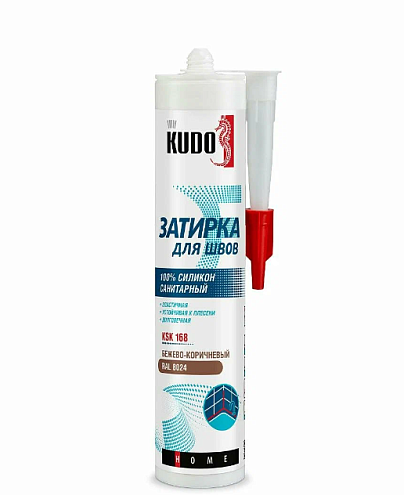 Герметик-затирка для швов KUDO HOME KSK-168 силиконовый санитарный, бежево-коричневый RAL8024, 280мл : фотография 1