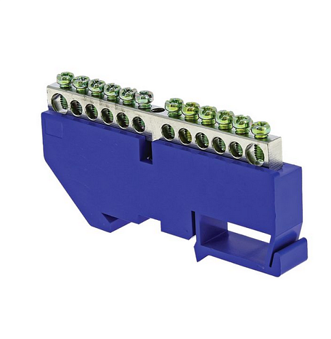 Шина нулевая N 6х9 12 отверст. цинк син. изолятор на DIN-рейку PROxima EKF sn1-63-12-d: фотография 1