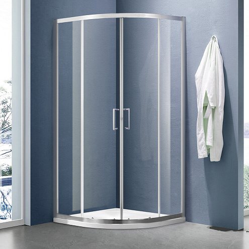 Душевое ограждение SANTREK AQUA Lea-R-1000-C-Brushed 1000х1000х1850 радиус, стекло прозрачное 5мм, профиль Сатин : фотография 1