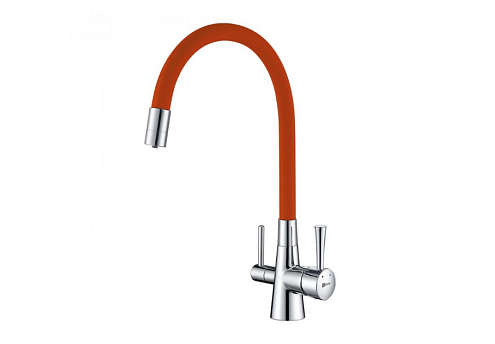 Смеситель Lemark &quot;Комфорт&quot; LM3075C-Orange для кухни с гибким изливом с подключением к фильтру питьевой воды хром/оранжевый: фотография 1