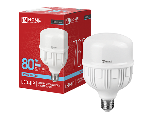 Лампа светодиодная LED-HP-PRO 80Вт 230В E27 с адаптером Е40 6500К 7600Лм IN HOME 4690612031149: фотография 1