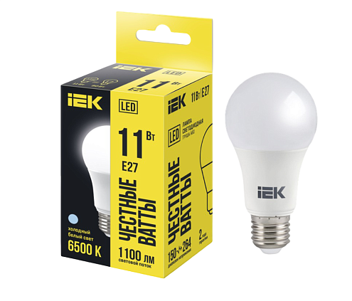 Лампа светодиодная A60 груша 11Вт 230В 6500К E27 IEK LLE-A60-11-230-65-E27: фотография 1